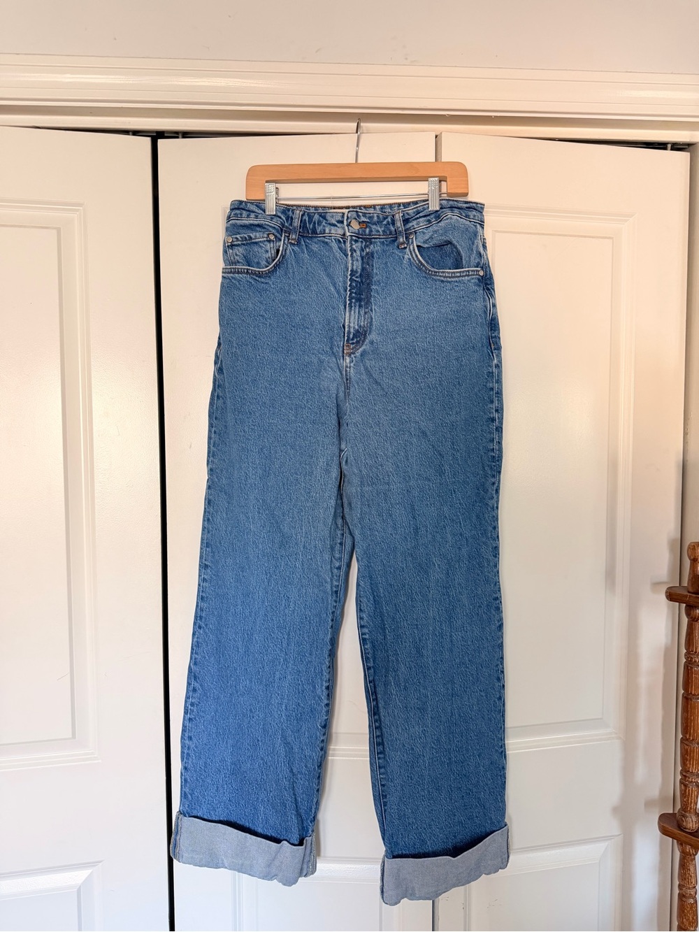 Pilcro Blue High Waisted Cuffed Straight-Leg Jeans